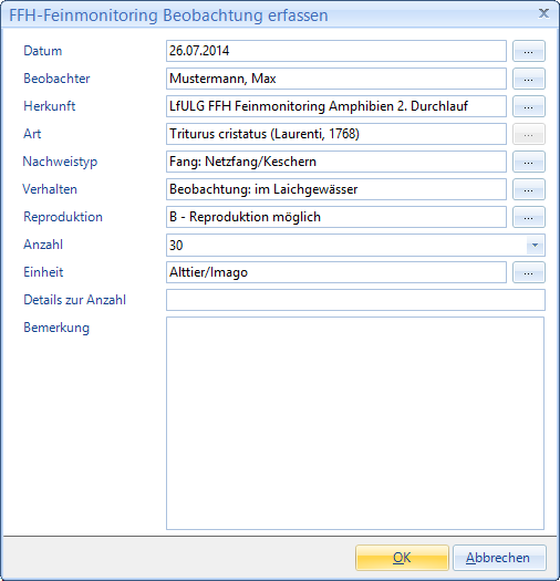 FFH-Monitoring_Beobachtung hinzufügen