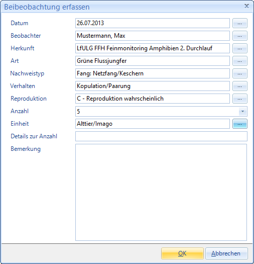 FFH-Monitoring_Beobachtung hinzufügen_Beibeobachtung